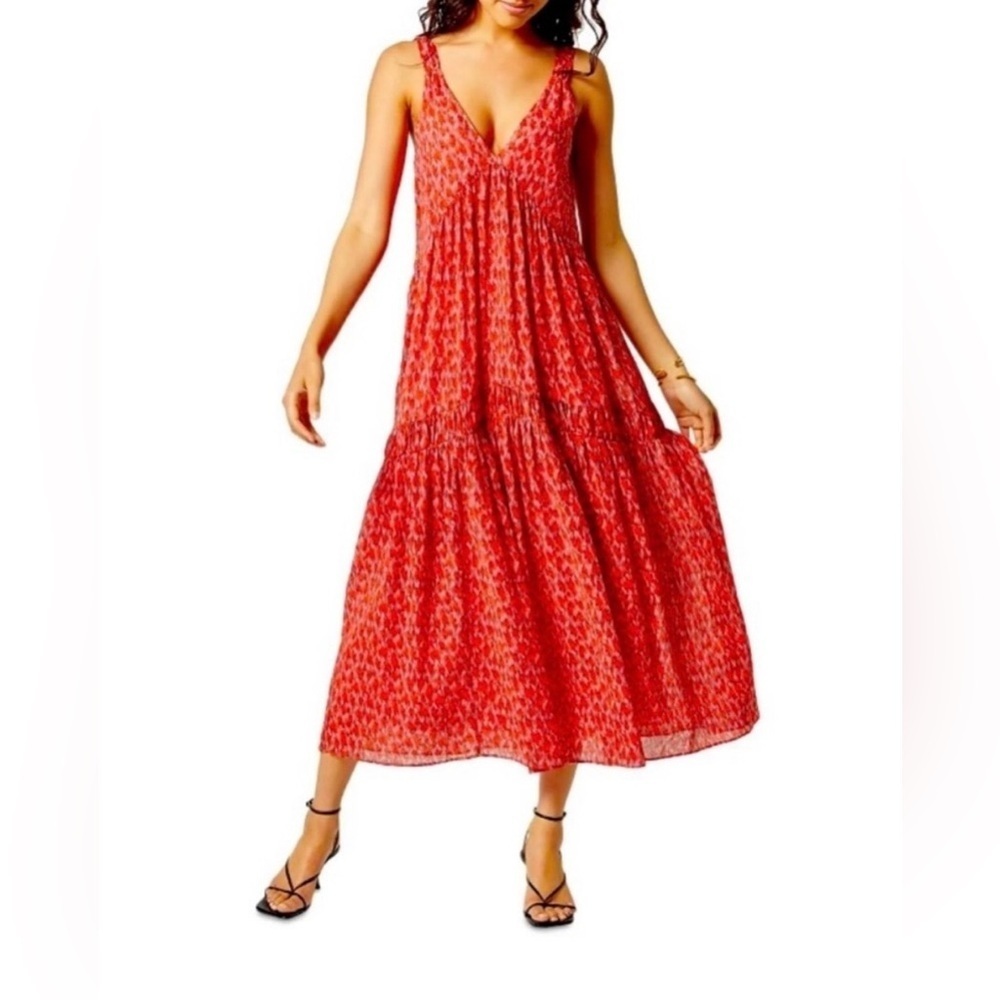 Joie Bondi Tiered Sleeveless Maxi Dress in a tea rose red print. Size Small.